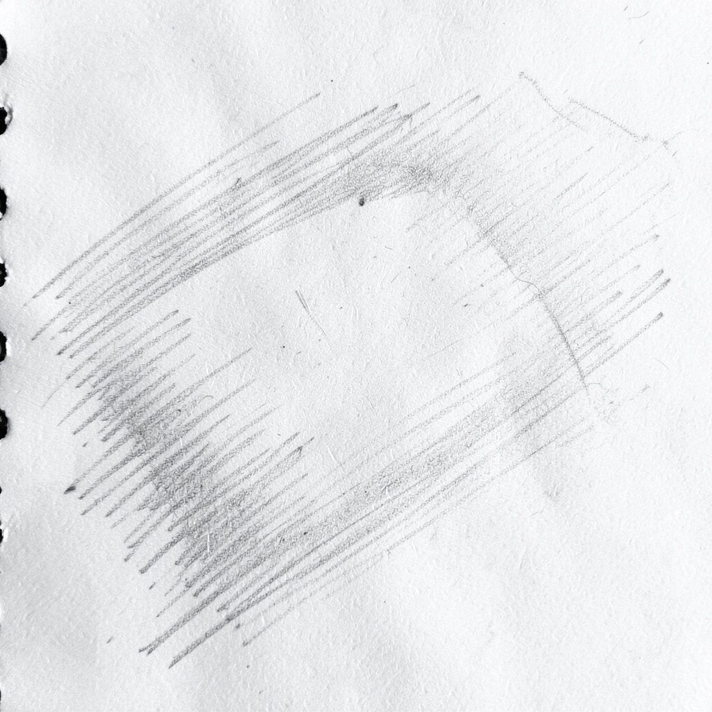 A graphite pencil sketch of an abstract SVG diagram taking shape on a sheet of paper, rendered in soft grey tones with a quietly focused, studio-like mood